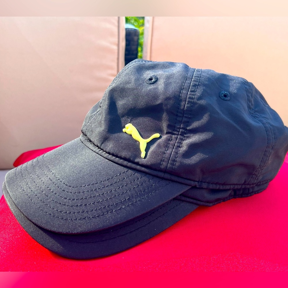 Puma Black and Lime Green Lightweight Athletic Velcro Hat